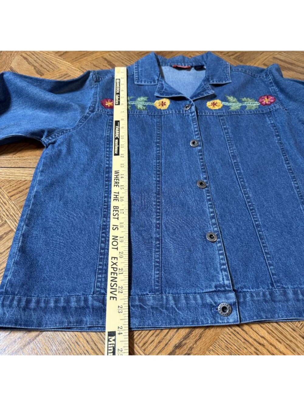 Floral Embroidered Denim Jumper Dress & Button-Up Jacket Set Large Cotton - Picture 12 of 13